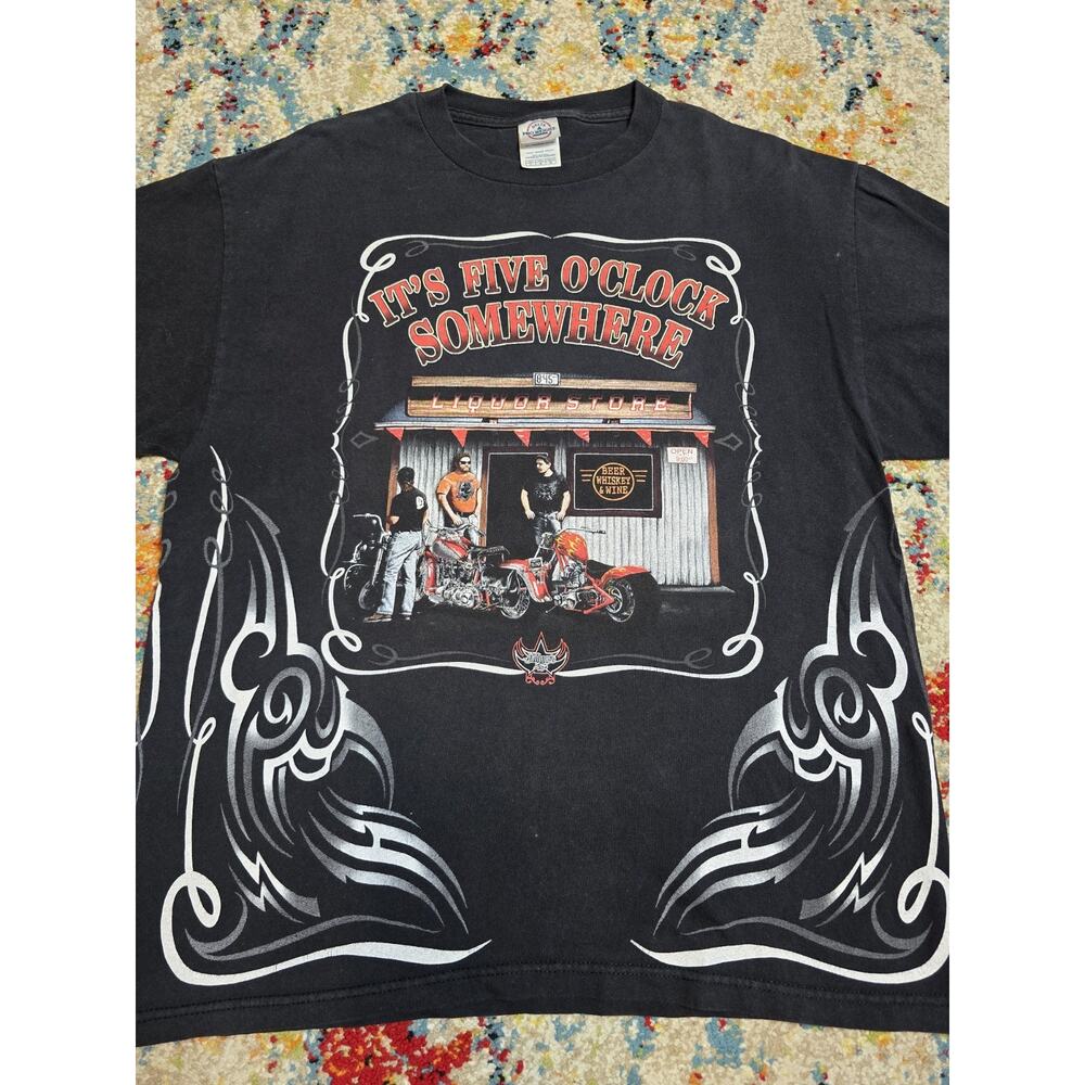Biker Bar Motorcycle Harley Tribal Flames Graphic T-Shirt Double Sided Size M/L